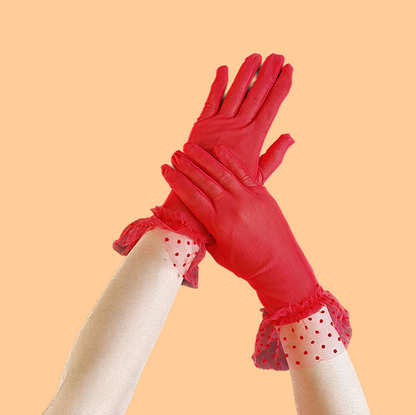 Short mesh lace bridal gloves polka dot lace summer sun protection breathable wedding gloves crystal     S6273