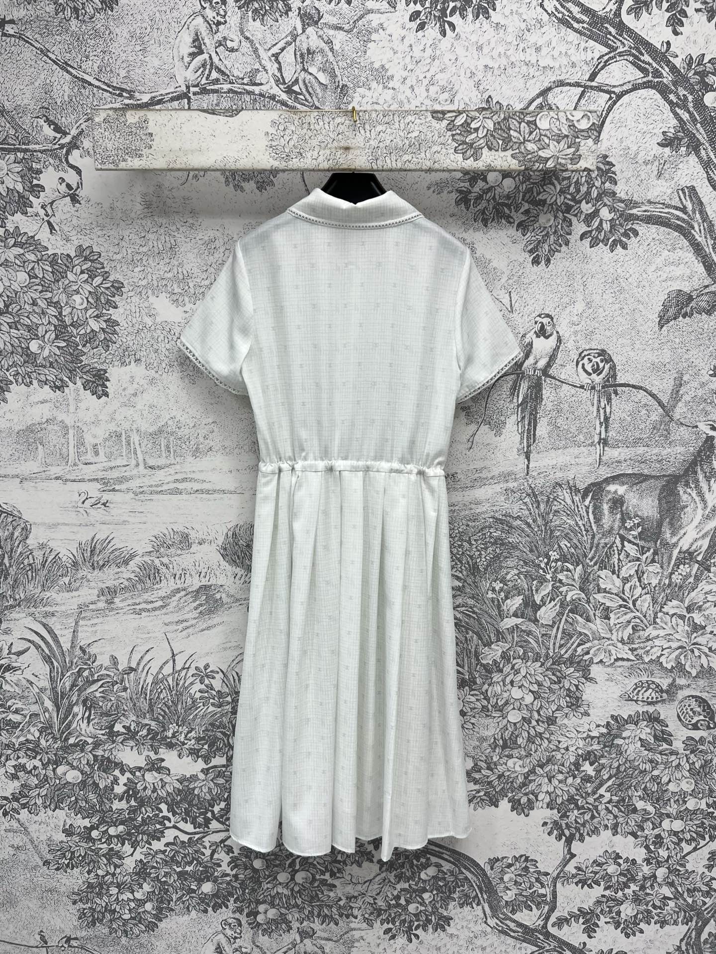CC 25 Logo Plaid Short-sleeved Dress White Polyester Fiber