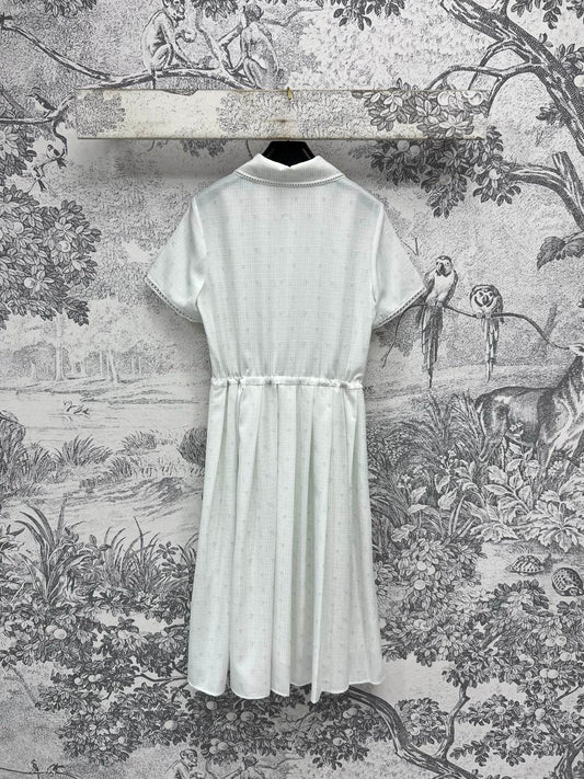 CC 25 Logo Plaid Short-sleeved Dress White Polyester Fiber