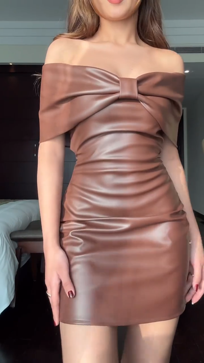 Brown one-shoulder waist sexy short skirt homecoming dress R5592