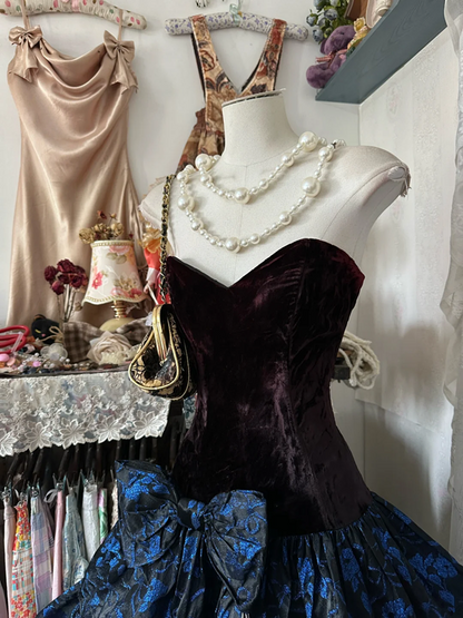 Retro tube top waist slim A-line short skirt ball gown R6184