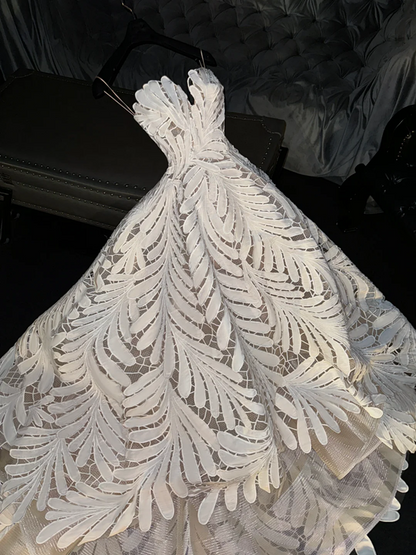 White floral halter-neck fitted long ball gown/bridal dress R8779