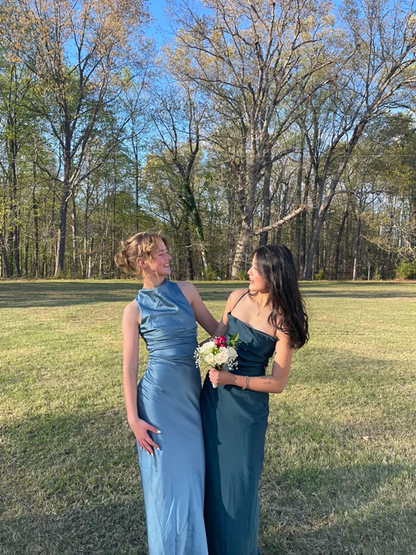 Navy blue suspender waist slim sexy long skirt prom dress R6104