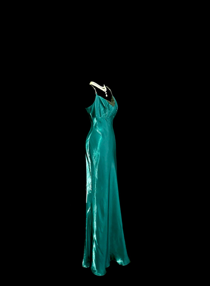 Dark green halter-neck fitted long ball gown R6663