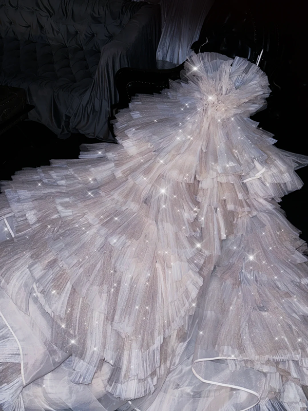 White strapless, fitted waist, full skirt, long ball gown, bridal dress R8749