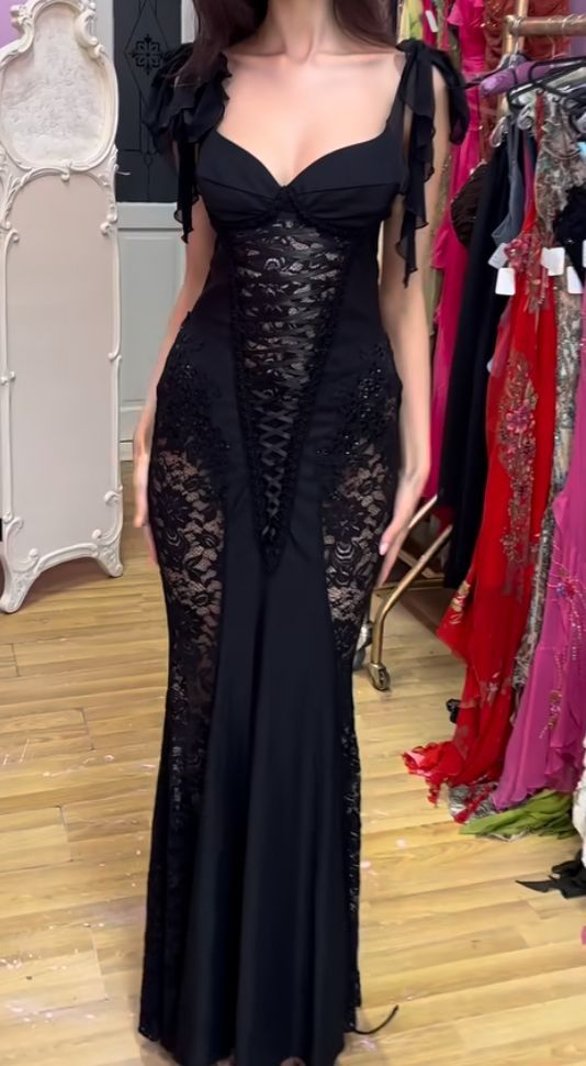 Black Lace Sexy Prom Party Dress Evening Dress Birthday Outfit fg8397