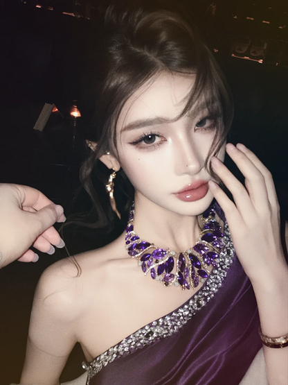 A sexy and alluring one-shoulder backless purple prom dress R7062