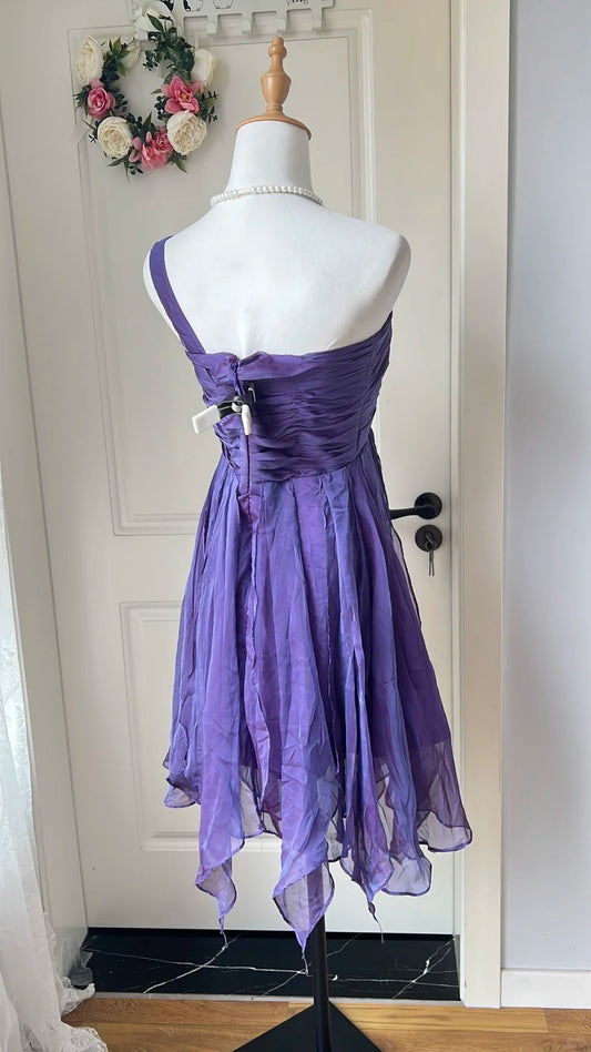 New Homecoming Dress One Shoulder Pleated Back to School Outfits Party Dress  D6469