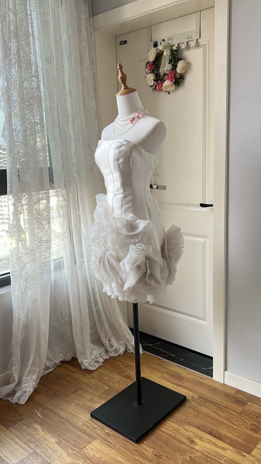 Elegant Homecoming Dress Strapless Tulle Cascade Back to School Outfits Party Dress  D6456