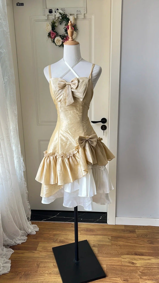 New Homecoming Dress Spaghetti Bowknot Back to School Outfits Party Dress  D6465