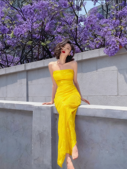 Charming purple sequin sexy waist tube top maxi prom dress, homecoming dress R3104