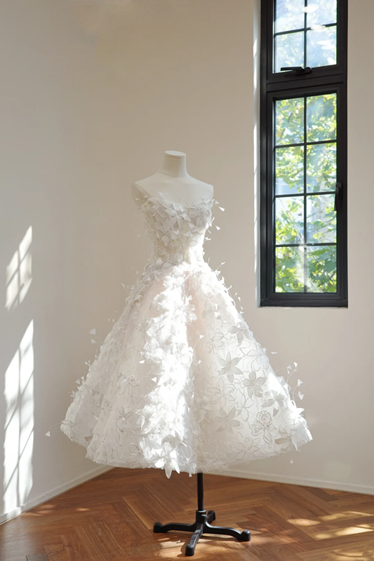 White strapless fitted waist slim-fitting ball gown/bridal dress R8439