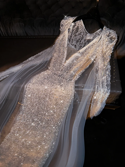 Light apricot V-neck fitted waist sexy long ball gown, bridal dress R8750