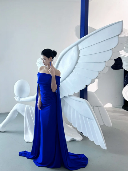 Blue one-shoulder waist elegant slim sexy long ball gown R6105