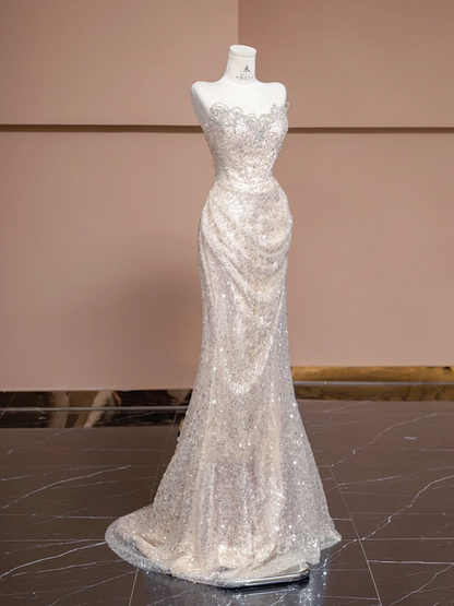 Light pink strapless, fitted, bodycon, sexy long ball gown/bridal dress R8322