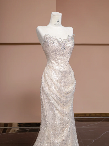 Light pink strapless, fitted, bodycon, sexy long ball gown/bridal dress R8322
