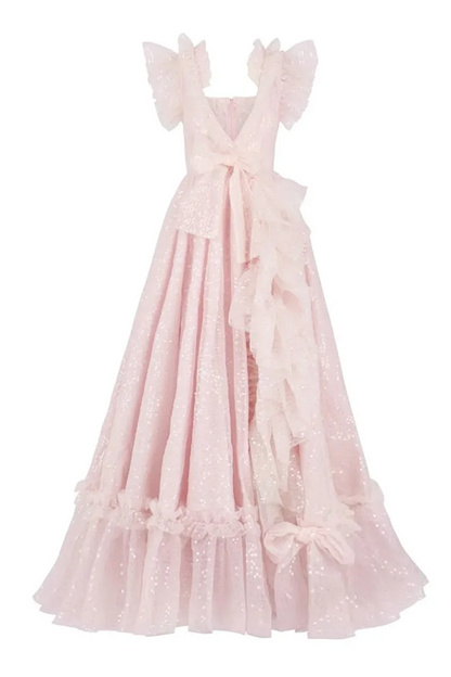 Light pink V-neck fitted waist long ball gown/bridal dress R8566