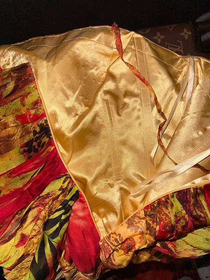 Yellow tie-dye red strapless fitted waist slimming long ball gown R6943