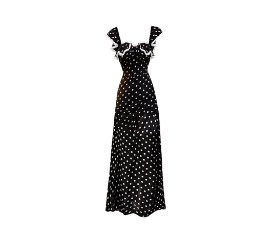 Tea break French retro polka dot dress 2025 new holiday slim temperament long dress R0041