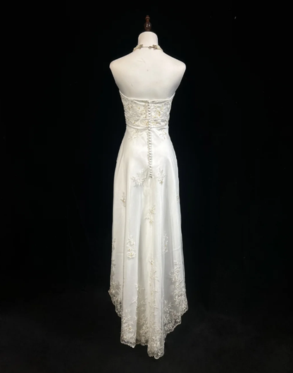 Pretty Strapless White Tulle Lace Beaded Mermaid Long Party Dress Evening Gown
