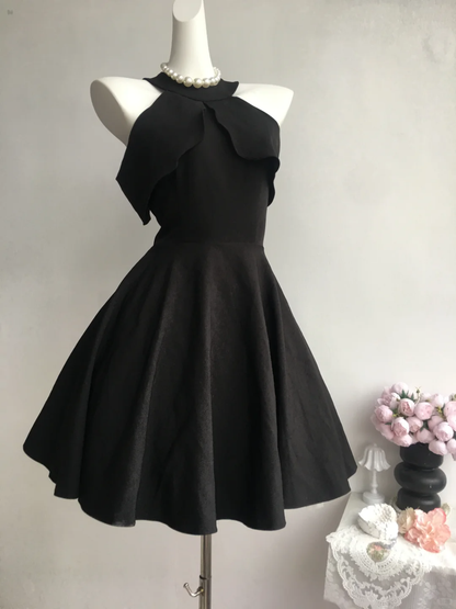 Simple Black Sleeveless Satin A Line Short Formal Graduation Homecoming Dress Cocktail Dress D270