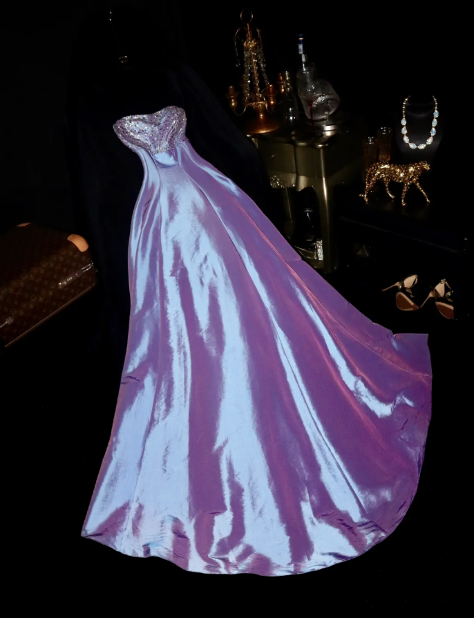 Fashion Strapless Purple Satin Sequin Mermaid Long Birthday Party Dress Formal Wedding Guest Dress SP1411