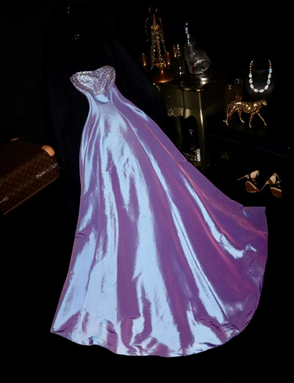 Fashion Strapless Purple Satin Sequin Mermaid Long Birthday Party Dress Formal Wedding Guest Dress SP1411