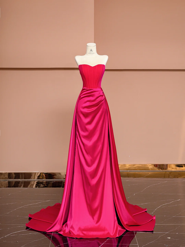 Rose pink strapless fitted long elegant ball gown, bridal dress R8421