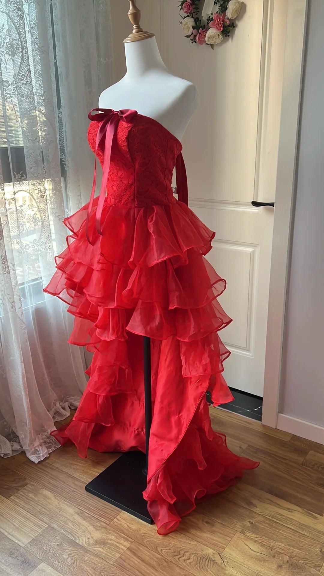 Pretty Homecoming Dress Strapless Hi-Lo Cascade Back to School Outfits Party Dress  D6451