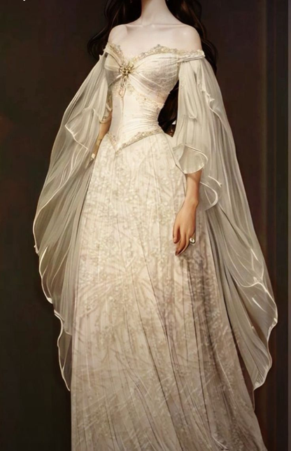 Vintage Bridal Gown A line Off The Shoulder Ivory Lace Wedding Dresses Bridal Gowns