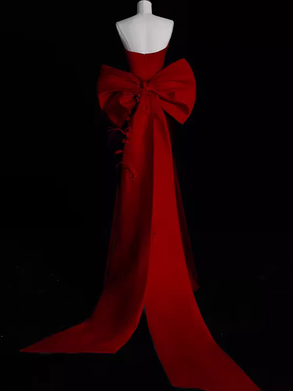 Charming Red Sweetheart Satin Sheath Long Formal Party Dress MD7481
