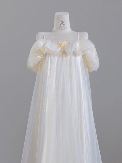 Light apricot halter-neck off-the-shoulder long ball gown R8246