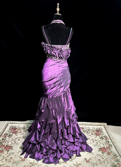Purple halter-neck, fitted, sexy bodycon long ball gown R8669
