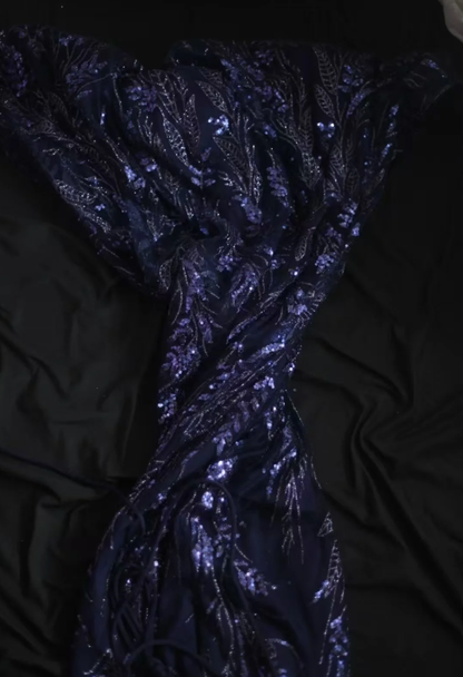 Luxurious Spaghetti Straps Tulle Sequin Mermaid Long Party Dress Navy Blue Evening Dress D2208