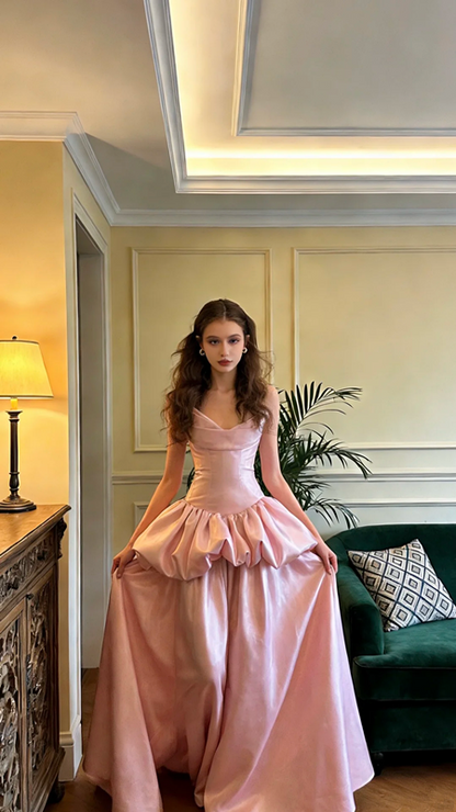 Light pink strapless fitted waist long elegant ball gown, bridal dress R8578
