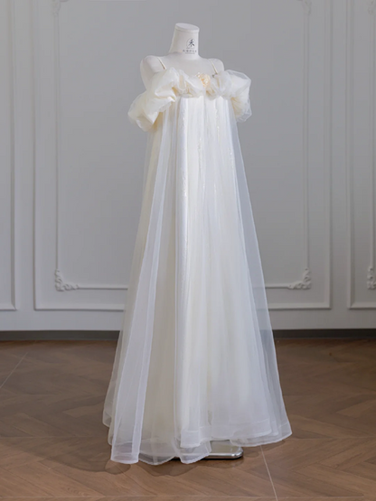 Light apricot halter-neck off-the-shoulder long ball gown R8246