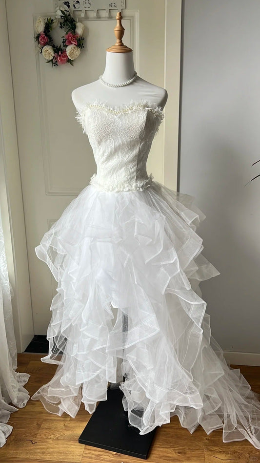 Charming Homecoming Dress Sweetheart Pearl Tulle Hi-Lo Back to School Outfits Party Dress  D6453
