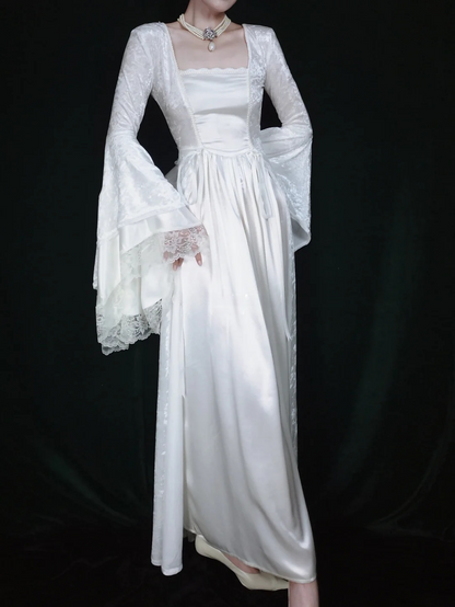 Retro White Long Sleeves A-Line Lace Long Formal Prom Dresses Evening Gowns, D1155