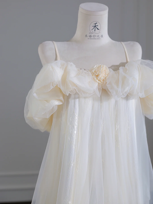 Light apricot halter-neck off-the-shoulder long ball gown R8246