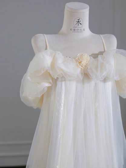 Light apricot halter-neck off-the-shoulder long ball gown R8246