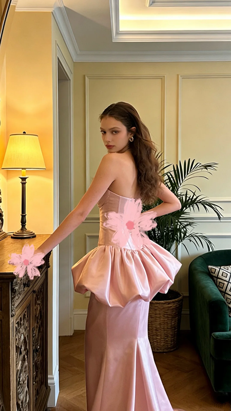 Light pink strapless fitted waist long elegant ball gown, bridal dress R8578