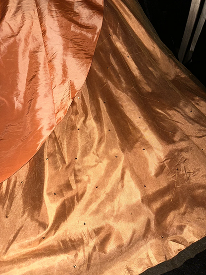 Orange satin halter-neck fitted long ball gown R6845