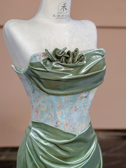 Olive green strapless waist-cinching sexy long ball gown R8334