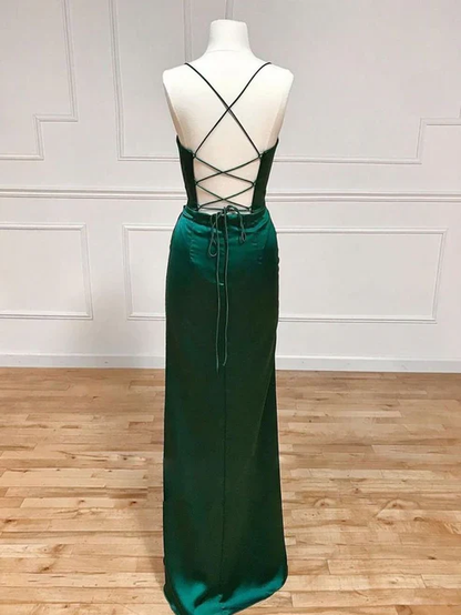 Pretty Blue Straps Sheath Satin Long Party Dress Bridesmaid Dress Evening Dress, D919