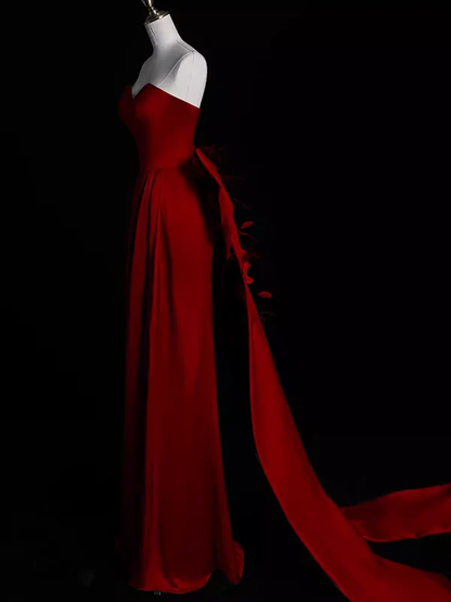 Charming Red Sweetheart Satin Sheath Long Formal Party Dress MD7481