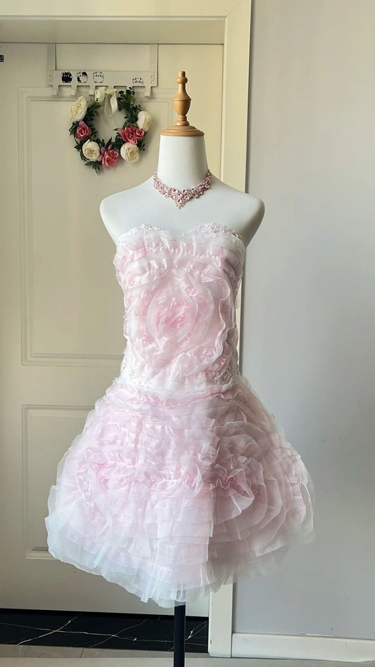 New Homecoming Dress Strapless Cascade Back to School Outfits Party Dress  D6473