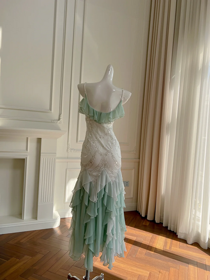 Elegant halter ruffle neckline, slim waist and hip-hugging irregular skirt homecoming dress R5176