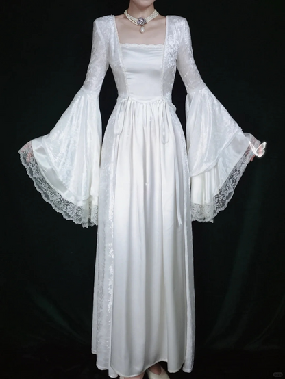 Retro White Long Sleeves A-Line Lace Long Formal Prom Dresses Evening Gowns, D1155