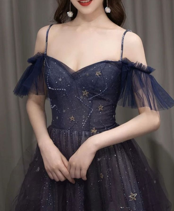 Dark starry sky ombre purple tulle long prom dress purple evening dress Y5847