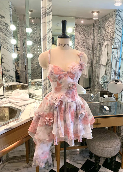 Chic Homecoming Dress Spaghetti Strap Flower Lace Dress Back to School Outfits Party Dress  D6387